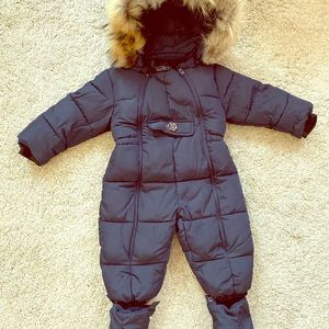 Snowsuit for toddlers with real fur trim on hood